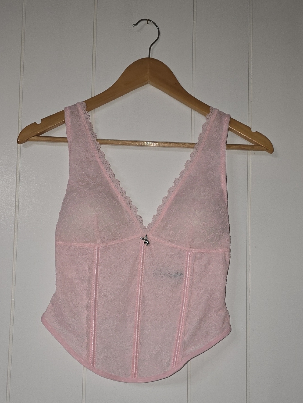 PLAYBOY Soft Pink Lace Corset Top